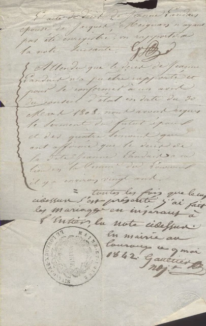 Note du maire du Louroux-B�connais sp�cifiant que le d�c�s de Jeanne  (...)