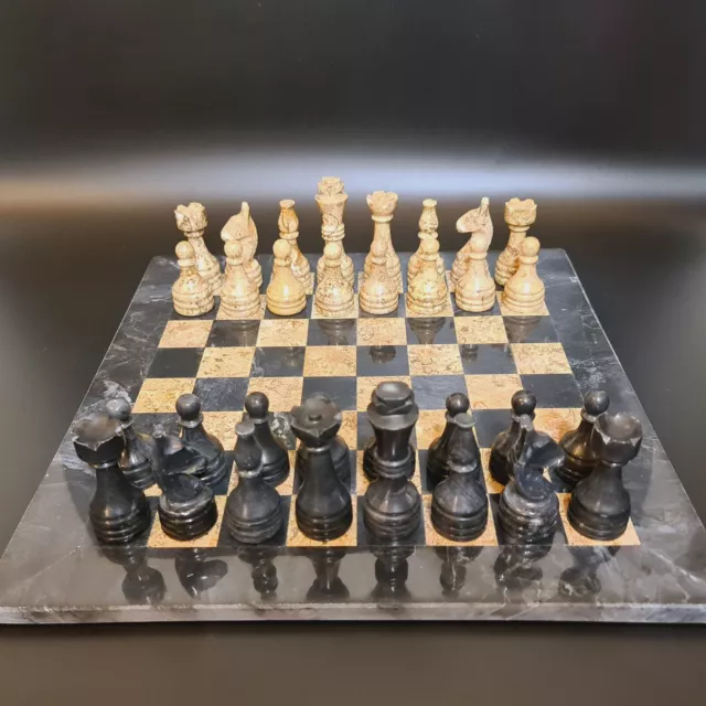 Marble and Fossil Chess Set 15'', Traditional Chess board, Vintage, Handmade, UK