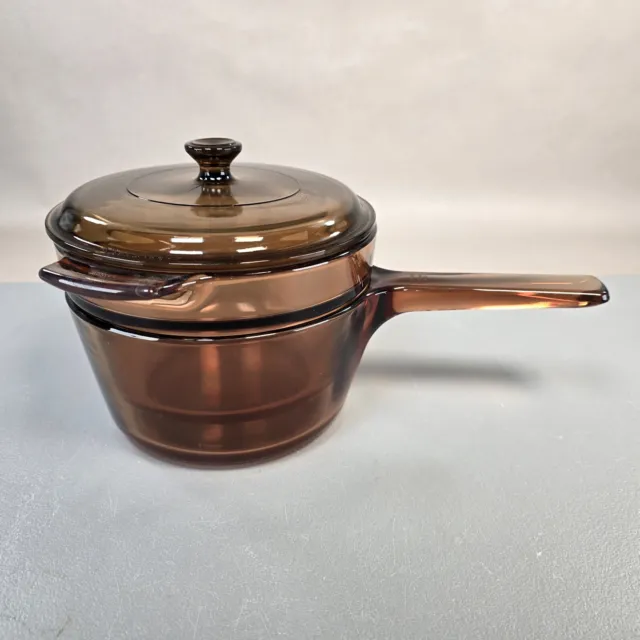 Visions Amber Double Boiler Pot W/ Pyrex Lid Cookware V 1.5 B - V 20 B - P83C