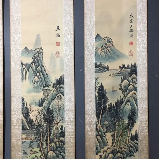 Chinese Old calligraphy painting scroll "Wang Jian landscape" painting screen 65 3