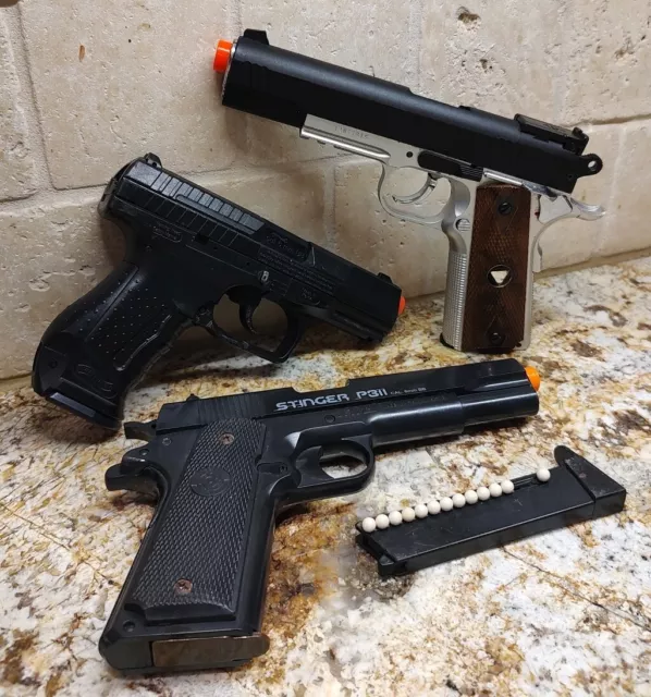 LOT OF 3 Airsoft Spring Pistol Guns 6mm Plastic BBs , Crosman ,Colt