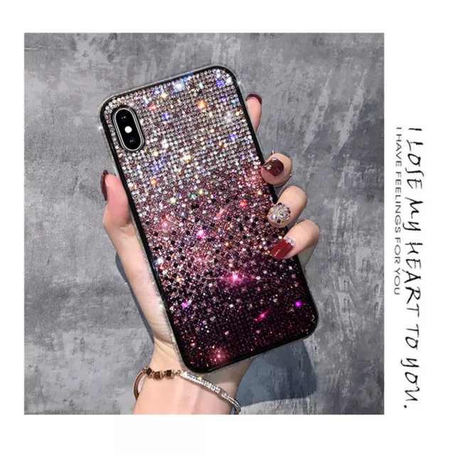 For iPhone 15 14 13 12 11 Pro Max XS X Bling Glitter Diamond Gradient Case Cover