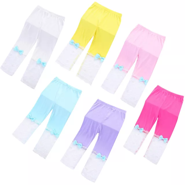 Summer Girl Cotton Cropped Trousers Elastic Waistband Lace Leggings Cute Bowknot