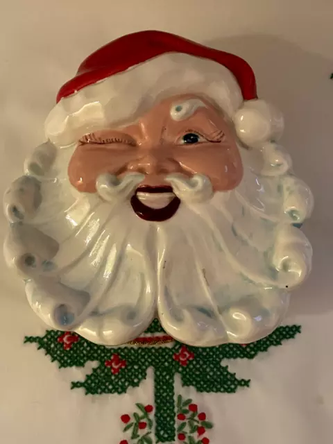 Vintage 1955 Jamar Mallory Winking Santa Face Ceramic Trinket Candy Box Dish