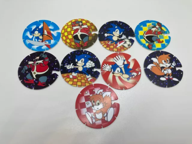 Lot De 9 POG Sonic Tails Eggman BN Troc's Fluo SEGA 1992 POG'S POGS CAPS