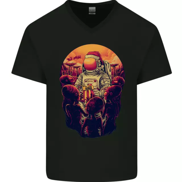 Spaceman Santa Christmas Space Astronaut Mens V-Neck Cotton T-Shirt