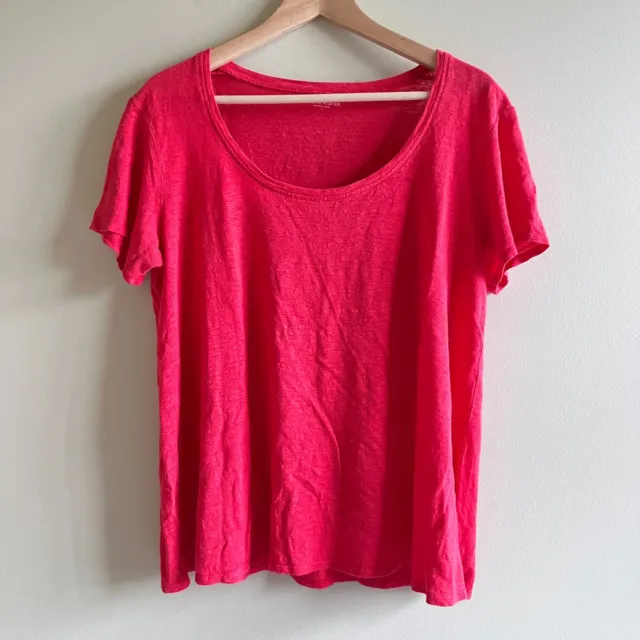 Eileen Fisher 100% Linen Short Sleeve Red Boat Neck Womens Size L Tee Shirt Top