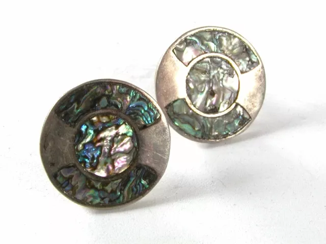 Vintage Large Mexican Sterling Silver Abalone Cufflinks By Y.M.G. 41416