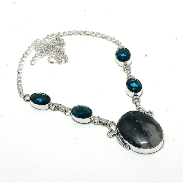 Green Aventurine, Iolite Gemstone Handmade Gift Jewelry Necklace 18" r201