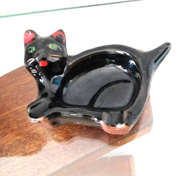 Cute Vintage Black Cat Redware  Shafford? Japan Spoon Rest Free Shippig