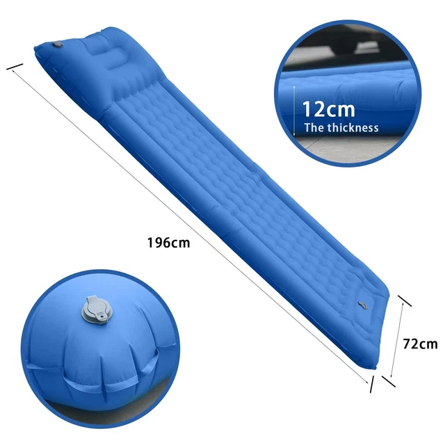 Tapis De Camping Gonflable QWORK Double - 200x120x9cm - Pompe Intégrée - Nylon 40D Imperméable - Randonnée, Voiture