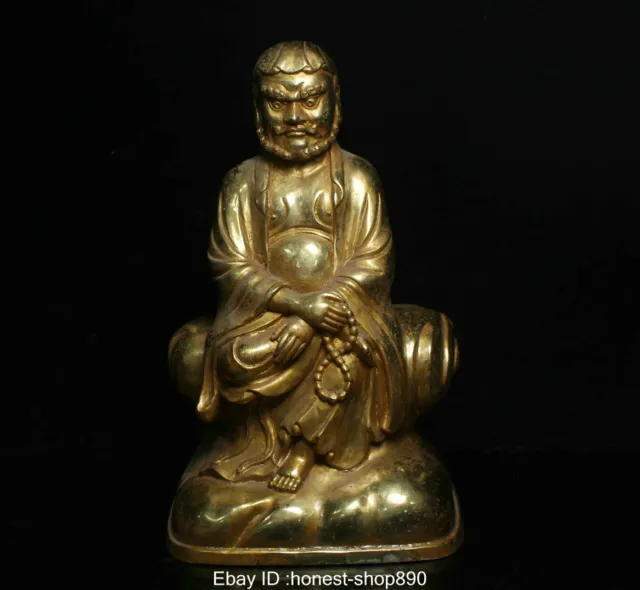 Old Chinese Tibet Buddhism Temlpe Bronze Gild Seat Bead Lama Buddha Statue 06