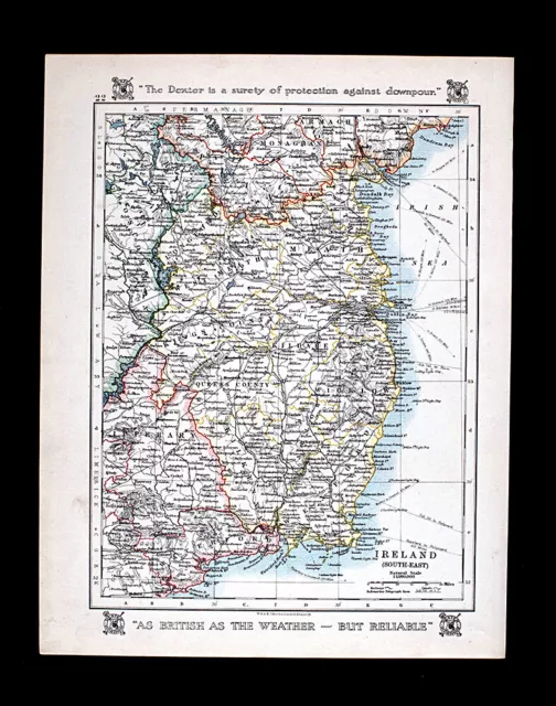 1921 Johnston Map SE Ireland Dublin Wexford Tipperary Dundalk Leinster Dexter Ad