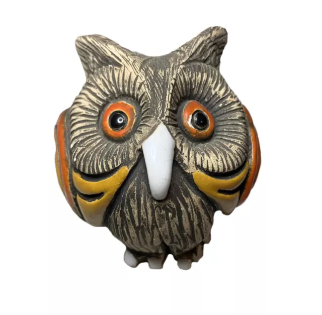 Vintage Artesania Rinconada Orange and Brown Round Owl Ceramic AS IS