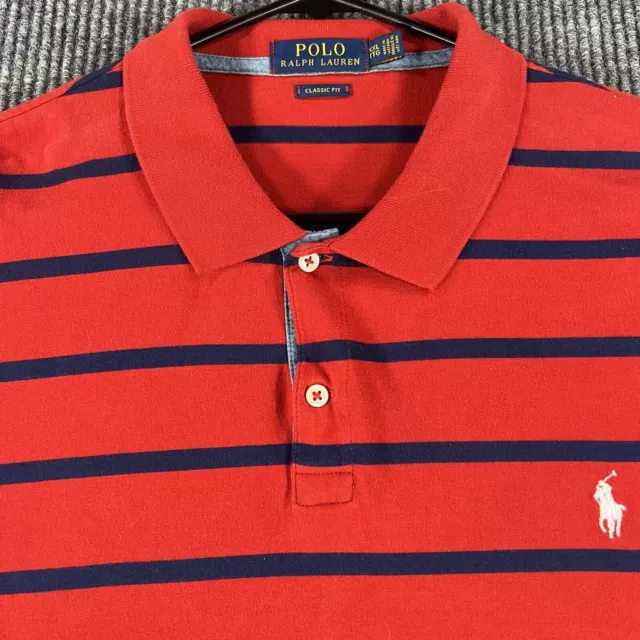 Polo Ralph Lauren Mens 2XL XXL Red Striped Short Sleeve Polo Shirt Classic Fit