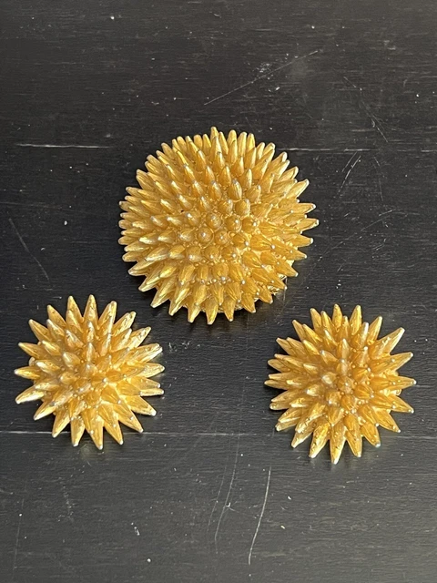 vintage De Nicola sea urchin spike domed brooch and earrings set