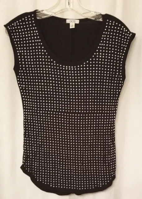 Cache' Silver Studded Black Sleeveless Top BOHO Boutique Chic Made in USA