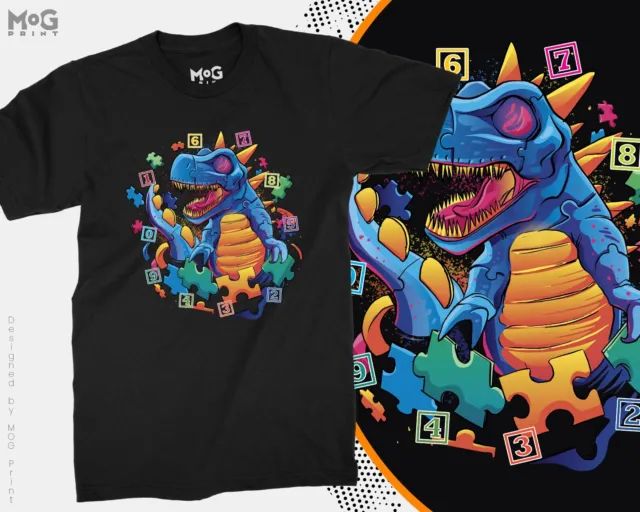 Puzzle Dinosaur Jigsaw T-shirt Dino Toy T-Rex Autism Awareness Gift Tee Kids Top