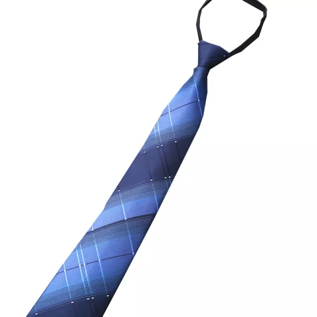 Mens Solid Color Ready Knot Pre Tied Formal Zipper Tie Neck Wear Striped Necktie 8