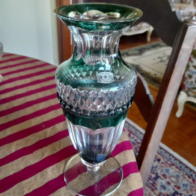 Superbe Vase en Cristal, Val Saint Lambert, Années 70, Signé, Bon État.
