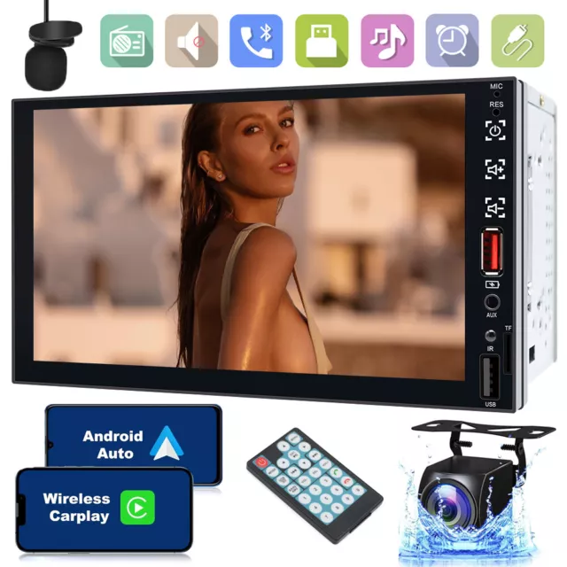 7" Double Din Car Radio Apple CarPlay Android BT Stereo Reverse Camera Head Unit