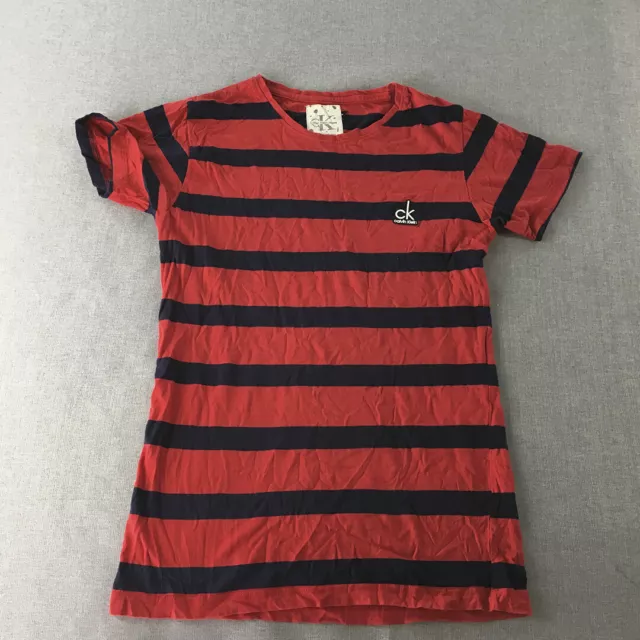 Calvin Klein Jeans Womens T-Shirt Size M Red Black Striped Logo Short Sleeve