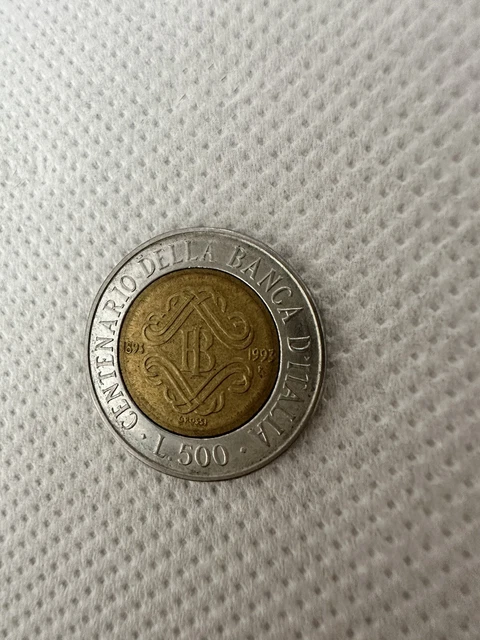 Moneta Rara RARA MONETA BIMETALLICA da 500 lire centenario banca d'Italia1893-1993 ...