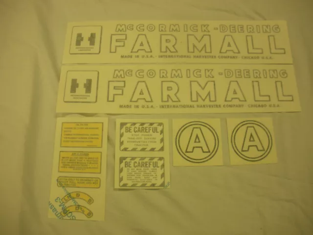 IHC McCormick Deering Farmall A Late Tractor Decal Set VINYL Cut