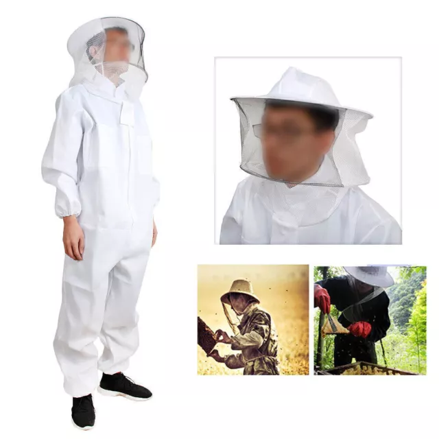 Equipo de protección de apicultura velo apicultura cuerpo completo sombrero traje blanco XL nuevo