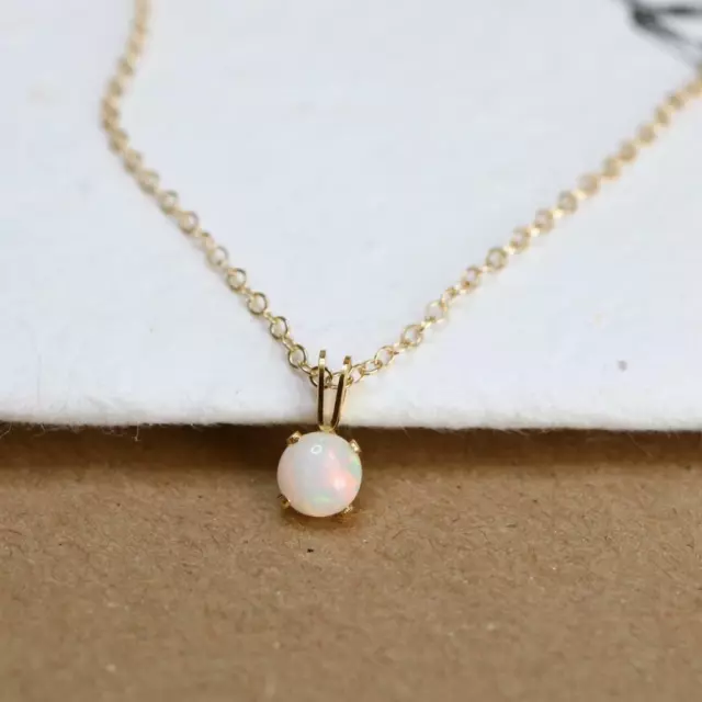 Natural Ethiopian Opal 6mm Round 14k Gold Filled Pendant Necklace Gift Boxed