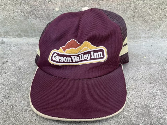 VINTAGE CARSON VALLEY Inn 2 Stripe Trucker Hat Cap brown Snap Back ...