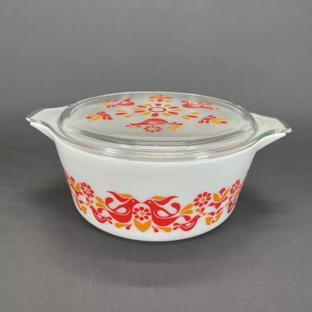 Vintage Pyrex Casserole Dish 475-B With Lid 475-C, Friendship Birds 2.5 Quarts