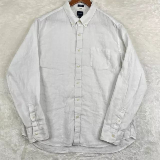 J Crew Shirt Mens Extra Large Slim White Linen Blend Button Down Long Sleeve