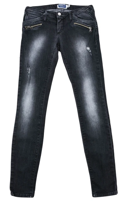 MET Women's Skinny Jeans Distressed Denim Pants Fade Detail Dark Gray Size 27