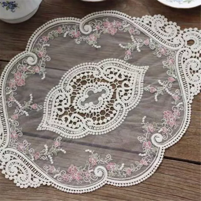 Embroidered Lace Rose Flower Trim Tablecloth Round Table Cloth Cover Home Decor