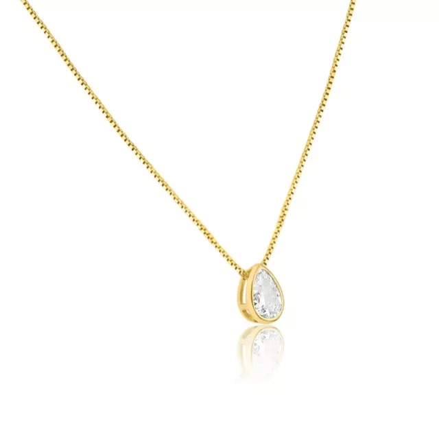 14k gold over 925 Sterling Silver Teardrop Pendant Necklace lab created diamond