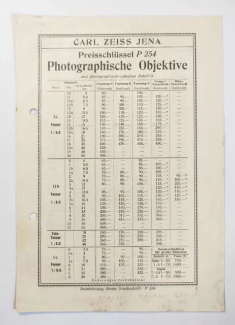 Carl Zeiss Jena Photographische Objetos Antiguo Lista de Precios