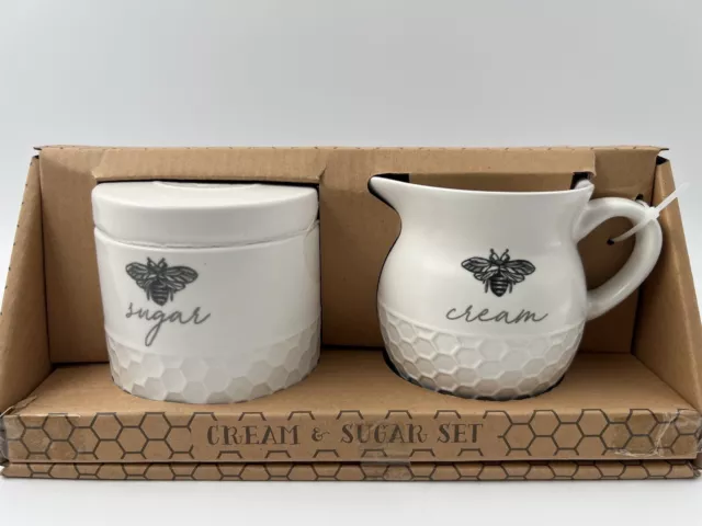 Heartland Hive Ceramic Creamer and Sugar Bowl with Lid Set - New In Box