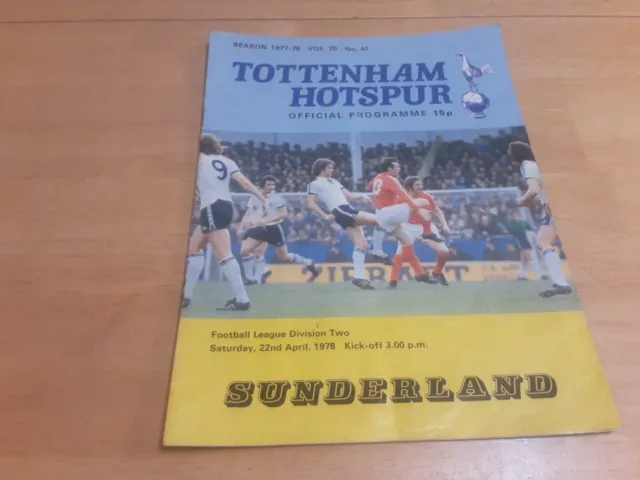 Football Programme - Tottenham v Sunderland - 22nd April, 1978.