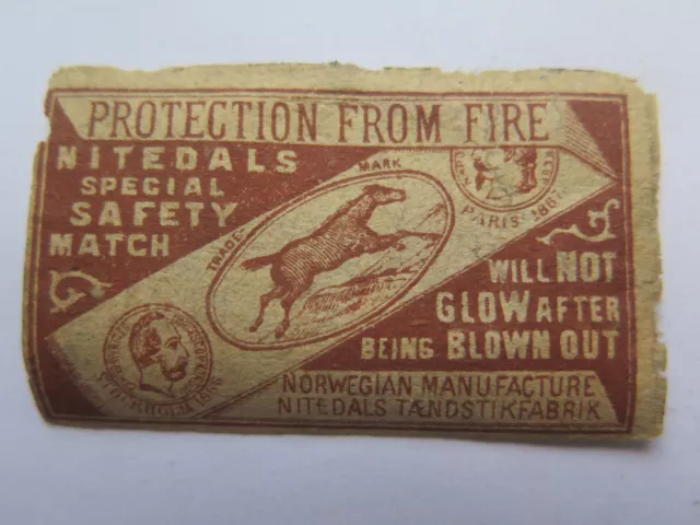 NITEDALS HORSE MATCHES MATCH BOX LABEL Pre1900 NORMAL SIZE MADE NORWAY BROWN