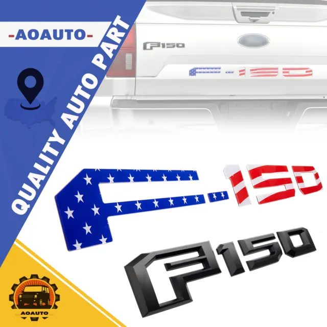 2X For F150 2018-2020 Tailgate Insert Letter Emblem Black &Acrylic US Flag Badge
