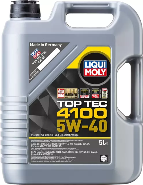 Liqui Moly (3701 5W-40 Top Tec 4100 Low Ash Synthetic Motor Oil - 5 Liters