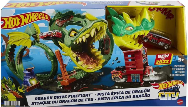 Hot Wheels HDP03 - City Drachenangriff Spielset, besiege den Drachen mit Stunts,