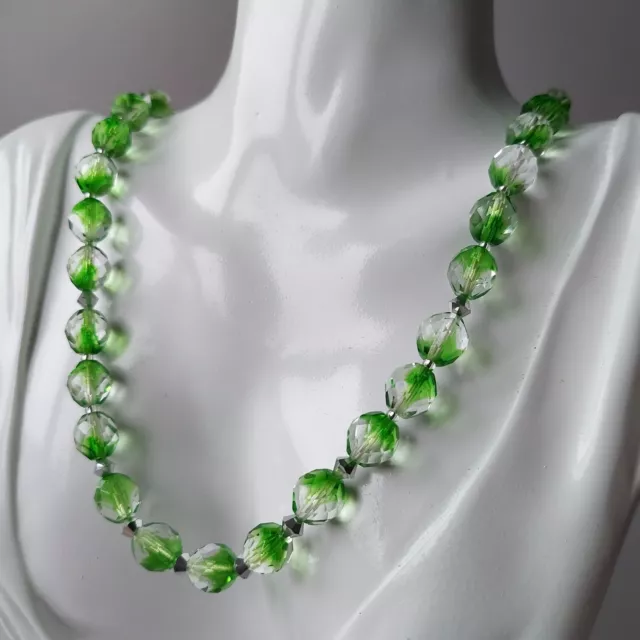 Necklace Green Czech Glass Beaded Murano Glass Art Deco Women`s Jewelry 24''