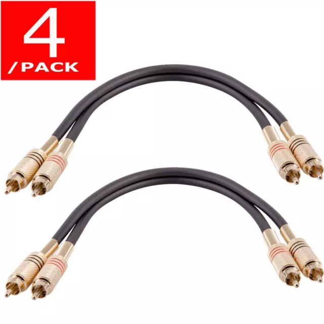 4pcs 2-RCA Male to 2-RCA Male Gold-Plated Stereo Audio Patch Cables 1 Foot USA