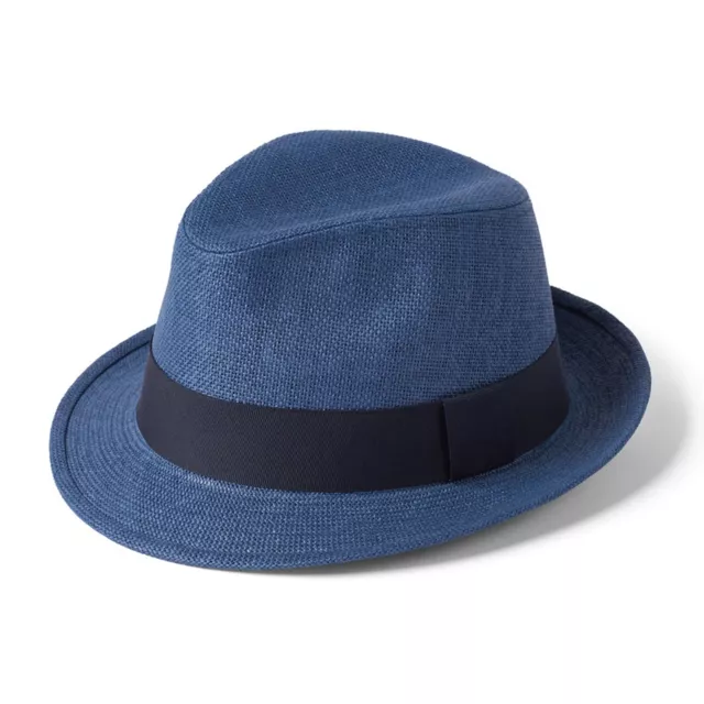 Chapeau Mou En Toyo Paille - Bleu Marine Fedora Type Chapeaux - Failsworth