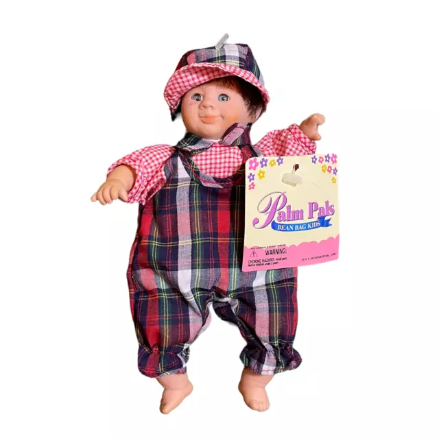 Palm Pals Bean Bag Kids Doll 1996 Vintage w Tags Vinyl 8" Plaid Jumper Hat Toy