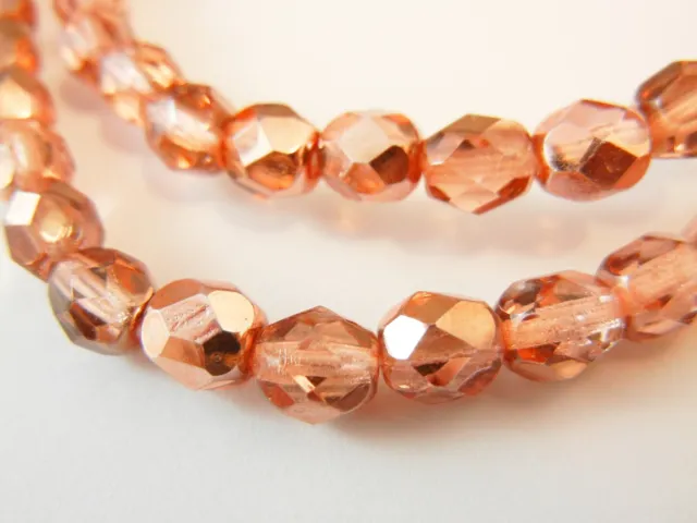30Pc 8mm Czech Glass Fire Polished Faceted Round Beads Peach Pink Metallic