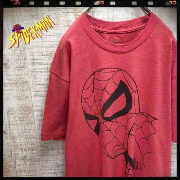 Spider-Man Marvel 70Th Anniversary Print T-Shirt Red Short Sleeve Old Clothes L