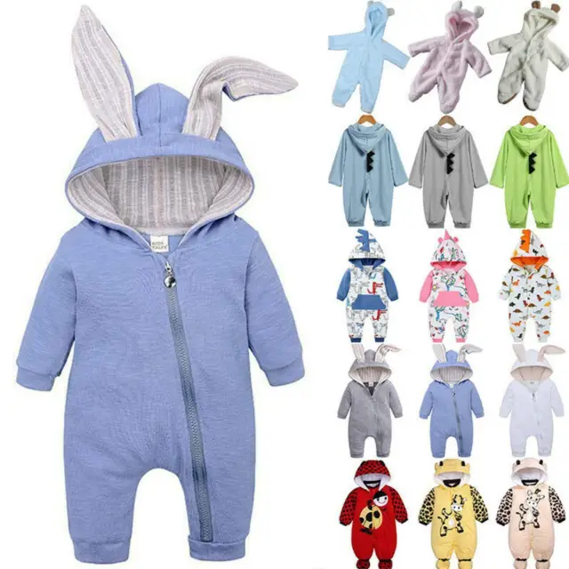Newborn Baby Bunny Hooded Jumpsuit Toddler Kids Boys Girls Winter Warm Bodysuit∝